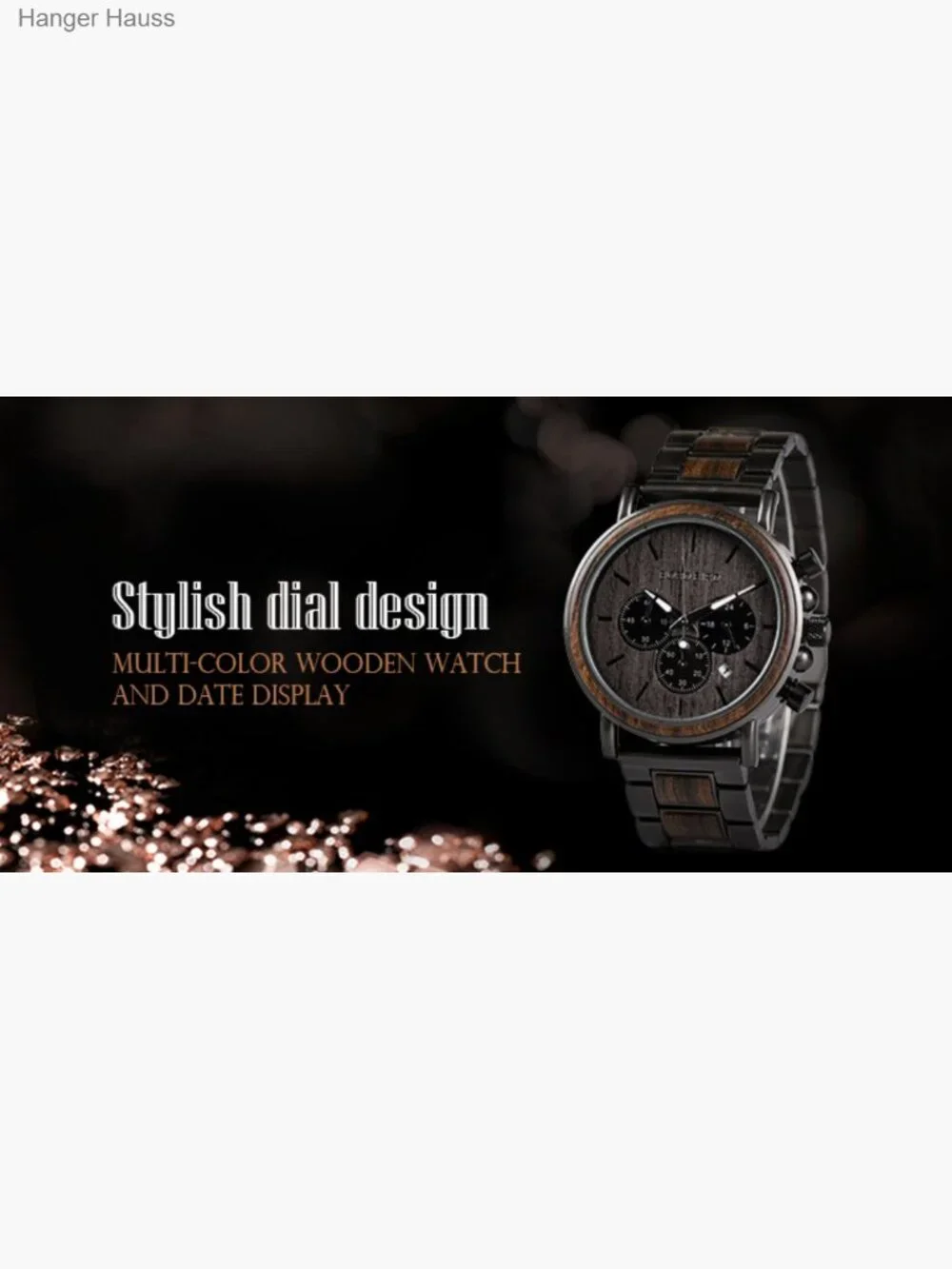 Wood & Stainless Steel Chronograph Military Quartz Casual Wristwatch